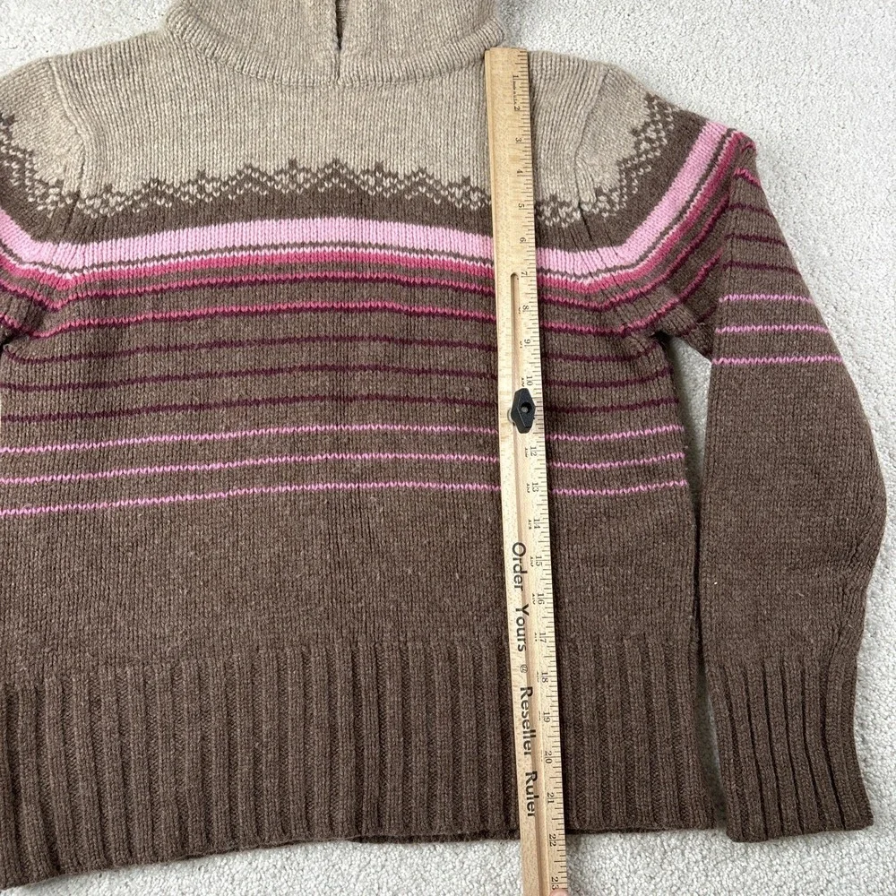 Old Navy Sweater Women's XL Brown Pink Long Sleeve Lambswool Striped Hooded‎